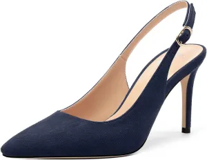 Women's Slingback Suede Pointed Toe Wedding Dress Buckle Comfort Stiletto High Heels Pumps Shoes 3.35 Inch