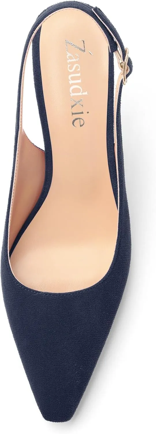 Women's Slingback Suede Pointed Toe Wedding Dress Buckle Comfort Stiletto High Heels Pumps Shoes 3.35 Inch