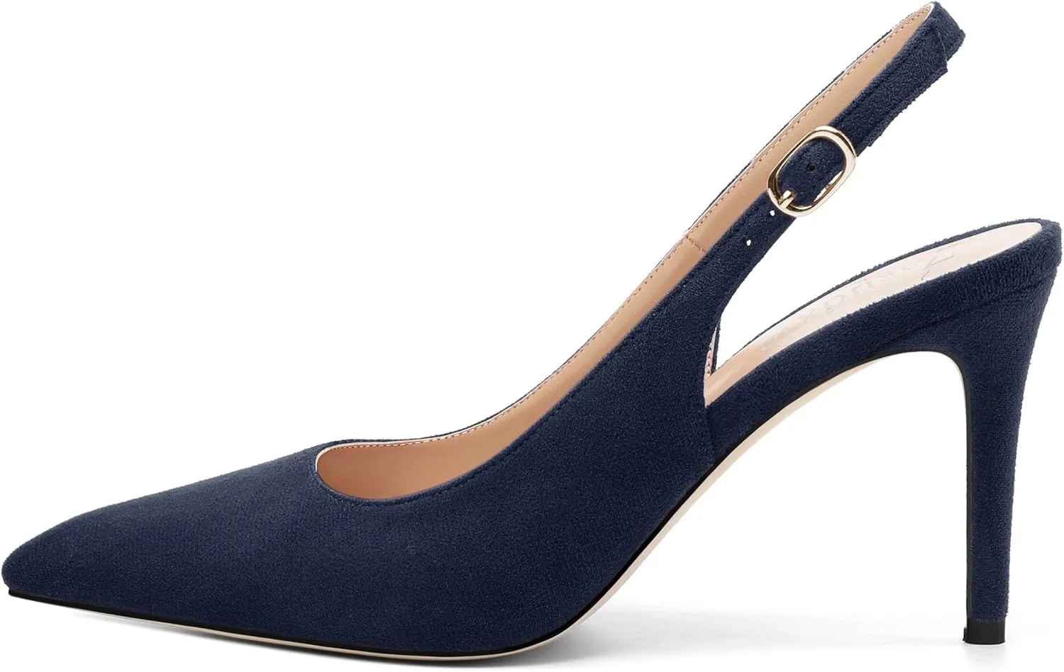 Women's Slingback Suede Pointed Toe Wedding Dress Buckle Comfort Stiletto High Heels Pumps Shoes 3.35 Inch