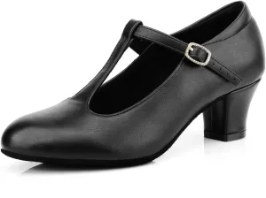 Women's T-Strap Character Shoes Latin Ballroom Dance Heels Black Wedding Pumps