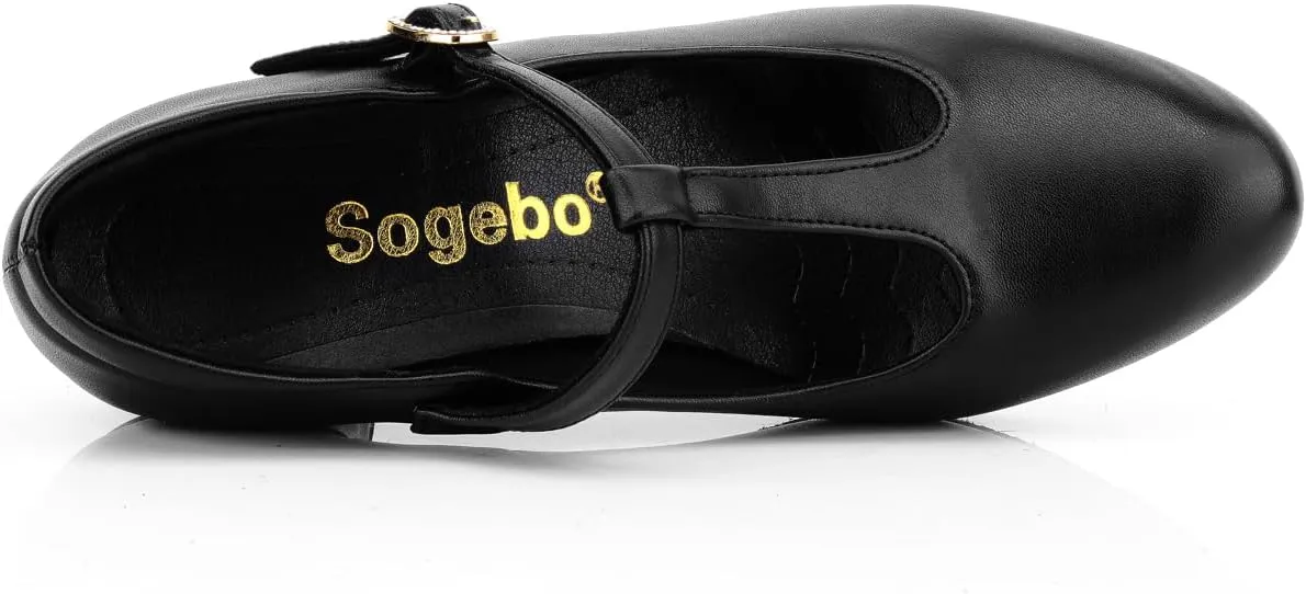 Women's T-Strap Character Shoes Latin Ballroom Dance Heels Black Wedding Pumps
