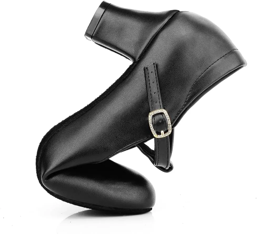 Women's T-Strap Character Shoes Latin Ballroom Dance Heels Black Wedding Pumps