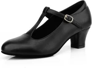Women's T-Strap Character Shoes Latin Ballroom Dance Heels Black Wedding Pumps