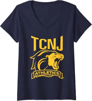 Womens The College of New Jersey TCNJ Lions Athletics Logo V-Neck T-Shirt