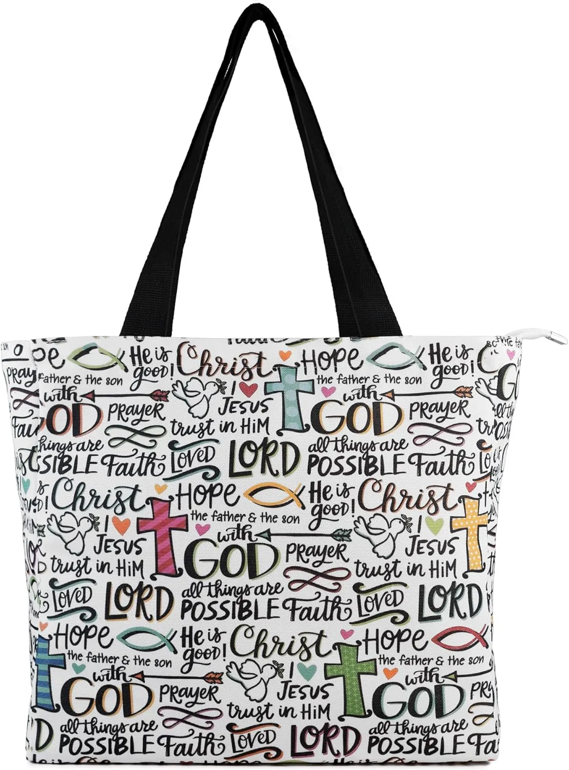 Women's Tote Bag with Zipper, Thick Canvas, Vibrant Print, Wide Strap - Reusable Shopping Bag for Work & Daily