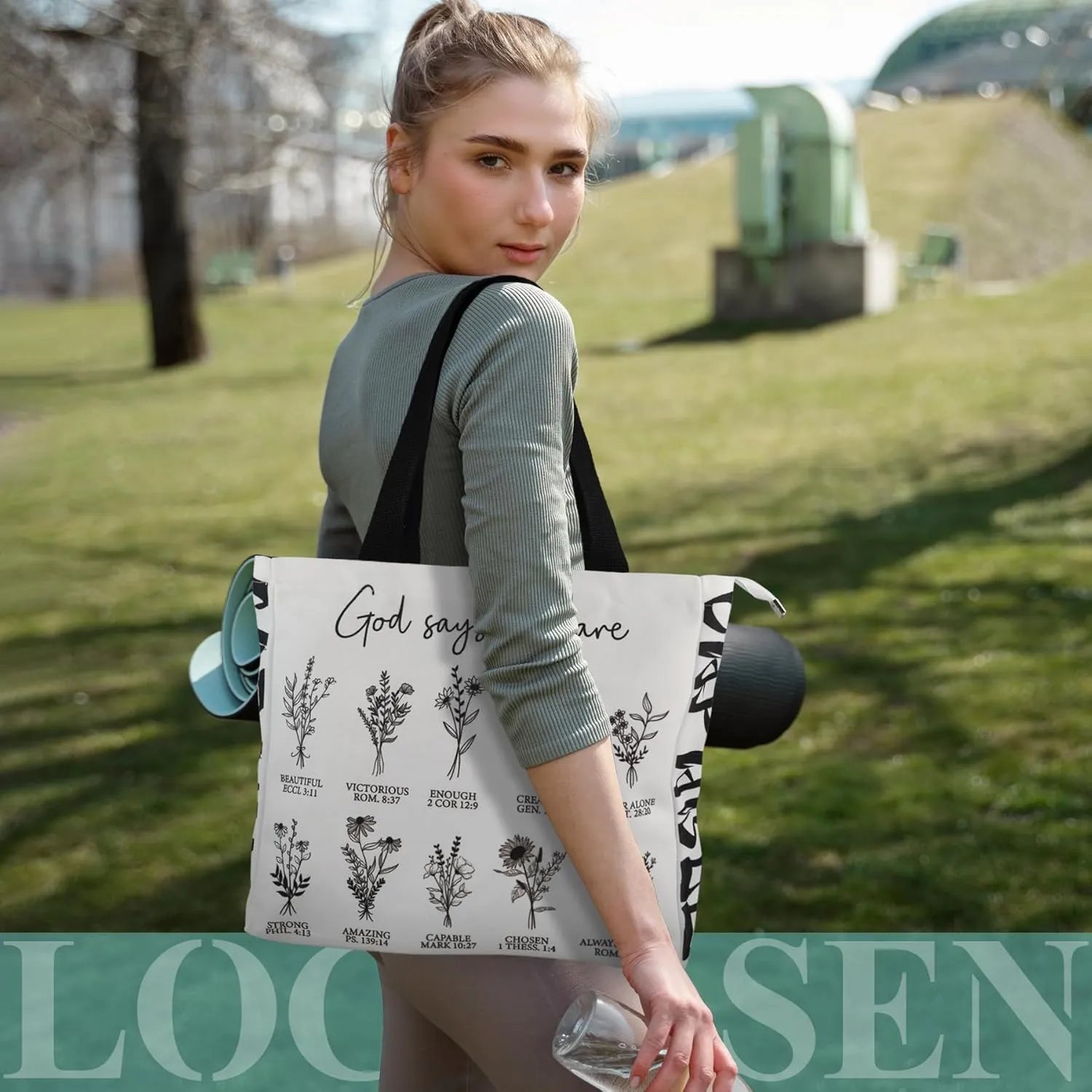 Women's Tote Bag with Zipper, Thick Canvas, Vibrant Print, Wide Strap - Reusable Shopping Bag for Work & Daily