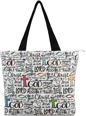 Women's Tote Bag with Zipper, Thick Canvas, Vibrant Print, Wide Strap - Reusable Shopping Bag for Work & Daily