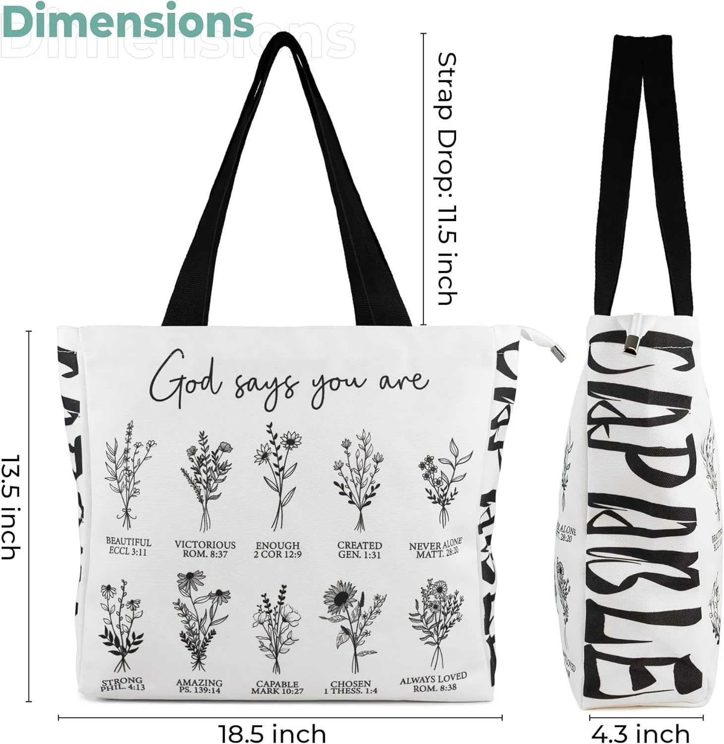 Women's Tote Bag with Zipper, Thick Canvas, Vibrant Print, Wide Strap - Reusable Shopping Bag for Work & Daily