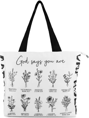 Women's Tote Bag with Zipper, Thick Canvas, Vibrant Print, Wide Strap - Reusable Shopping Bag for Work & Daily