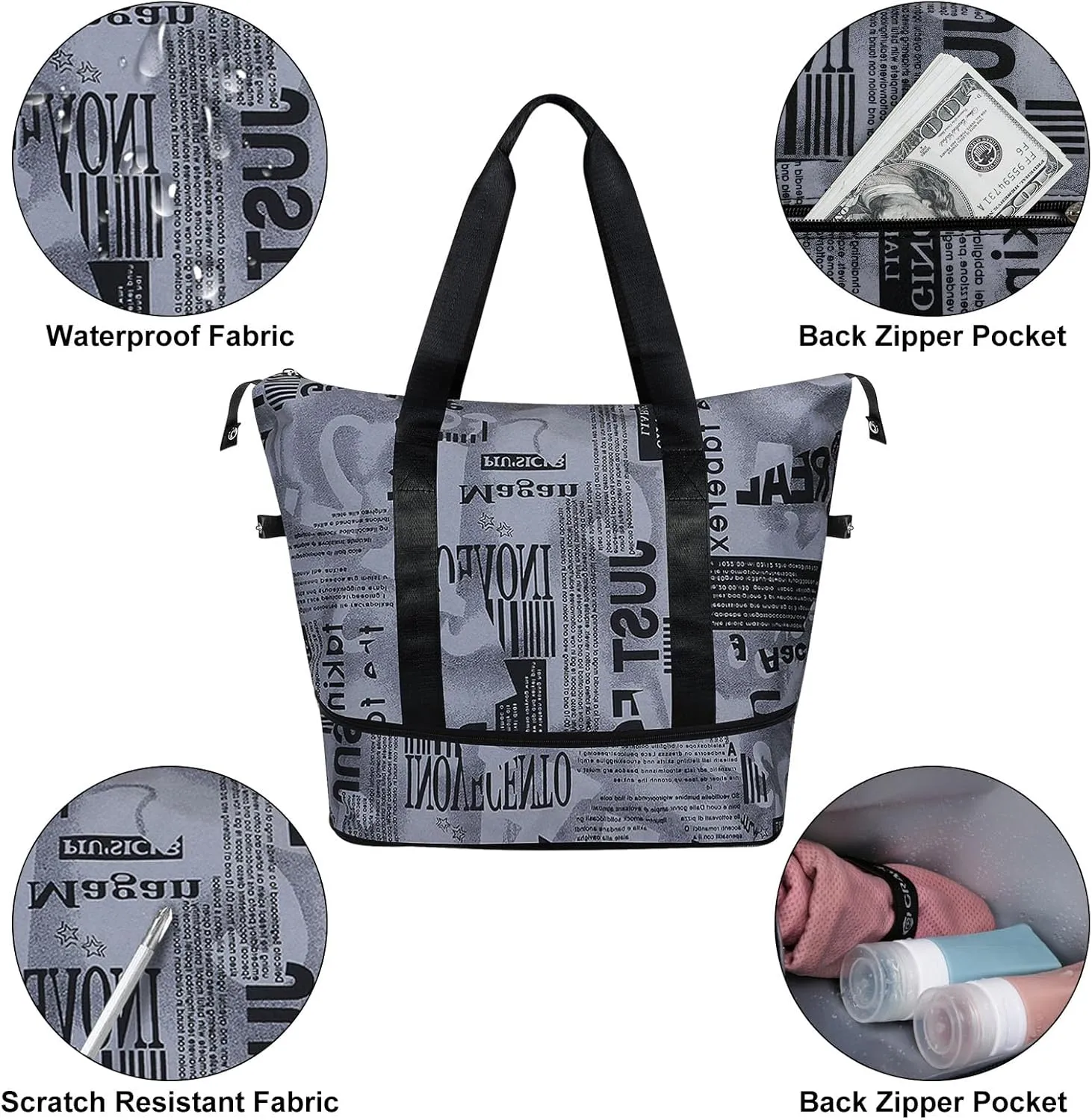 Womens Travel Duffel Bag Lightweight Sport Gym Bag Waterproof Weekender Overnight Bag with Wet and Dry Separation Pocket for Gym Training Yoga Fitness Swimming