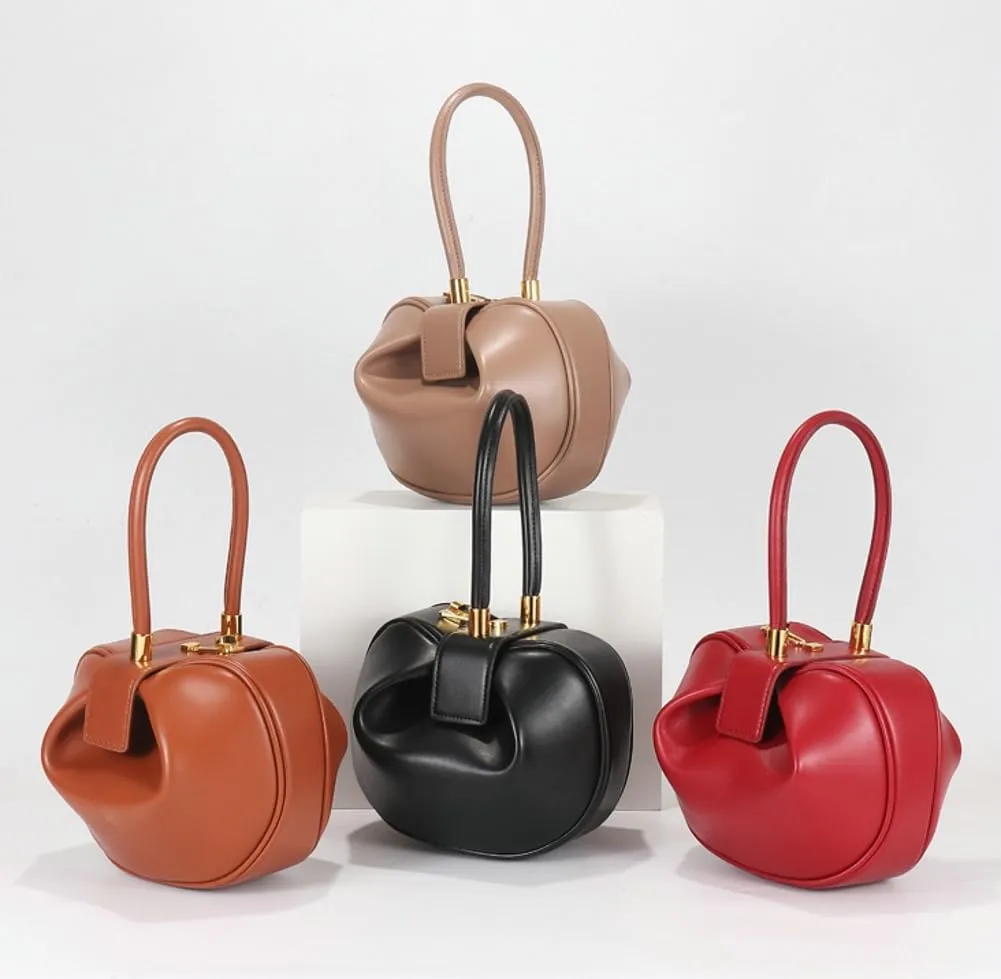 Women's Trendy Genuine Leather Clutch Purse Sphere Wristlet Handbags Mini Tote Bag Elegant Ladies Shoulder Satchels
