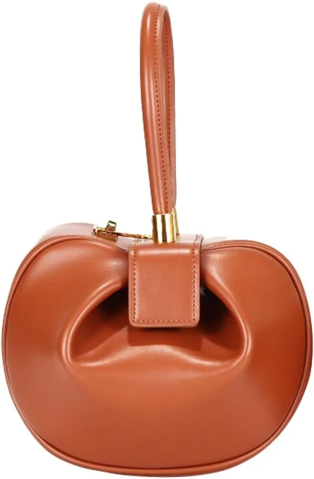 Women's Trendy Genuine Leather Clutch Purse Sphere Wristlet Handbags Mini Tote Bag Elegant Ladies Shoulder Satchels