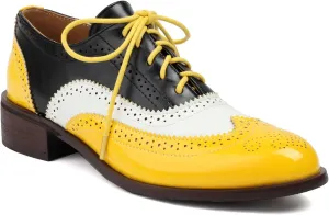 Women's Wingtips Lace Up Chunky Low Heels Oxfords Colorful Brogue Pumps Closed Toe Vintage Perforated Derby Dress Leather Shoes