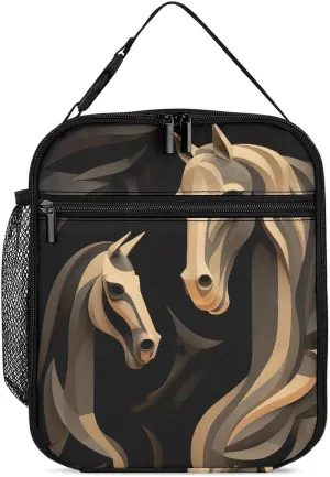 Wood Carving Horse Reusable Lunch Bag Insulated Leakproof Lunch Box Lunch Tote Bag for Women Men Office Picnic Travel, 27.5X20cm, style, OAMKM551685
