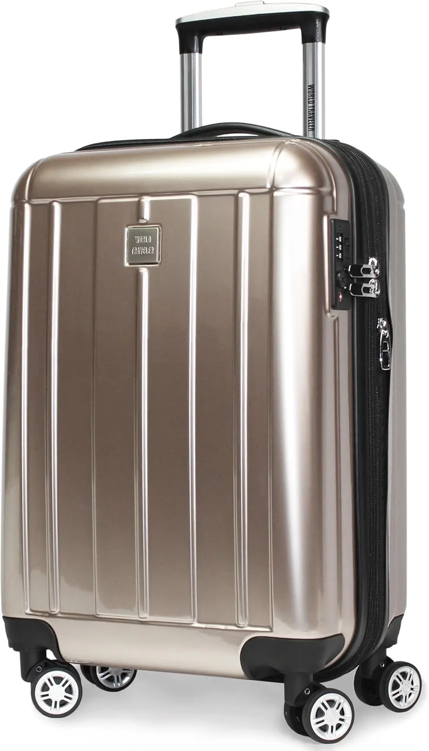 World Traveler VentureX Airline Approved Carry-On Luggage – Lightweight Hardside Suitcase with Spinner Wheels, Contour Champagne, 20-inch