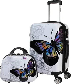 World Traveler VentureX Airline Approved Luggage – Lightweight Hardside Suitcase with Spinner Wheels, Butterfly, 2-Piece Carry-On Set
