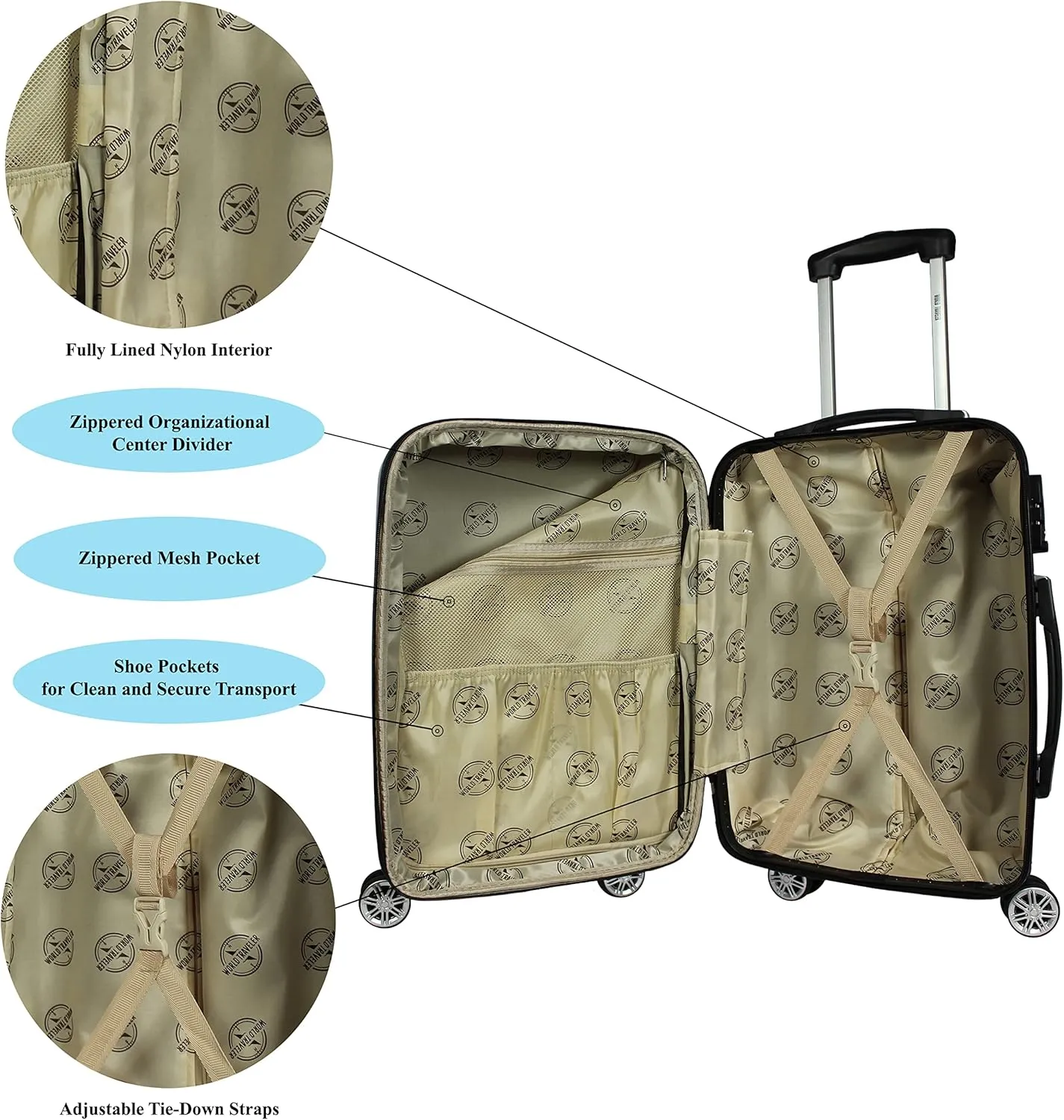 World Traveler VentureX Airline Approved Luggage – Lightweight Hardside Suitcase with Spinner Wheels, Butterfly, 2-Piece Carry-On Set