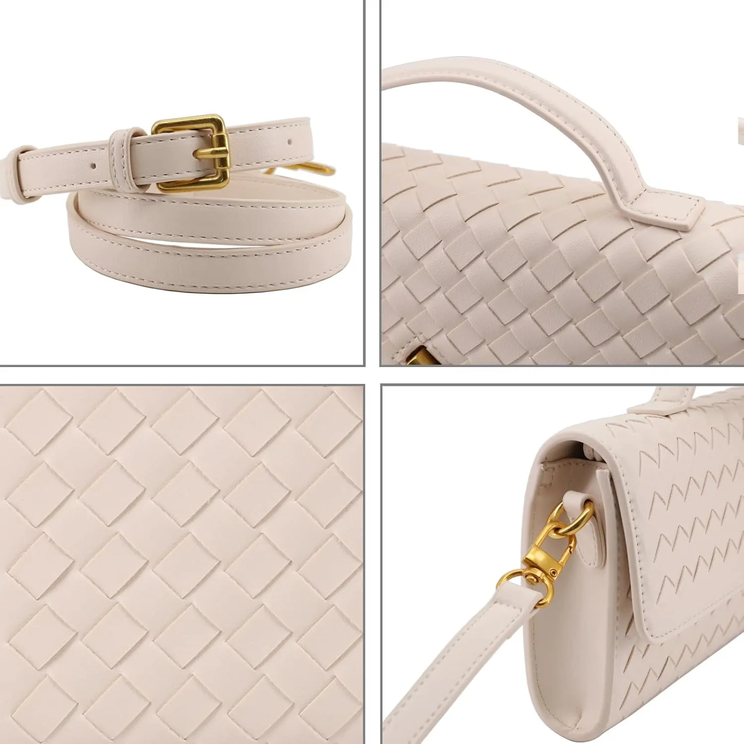 Woven Clutch Purse for Women Designer Shoulder Handbag Leather Crossbody Evening Bag with Detachable Chain