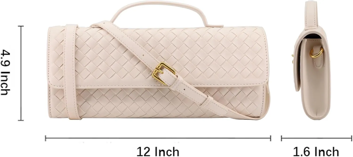 Woven Clutch Purse for Women Designer Shoulder Handbag Leather Crossbody Evening Bag with Detachable Chain