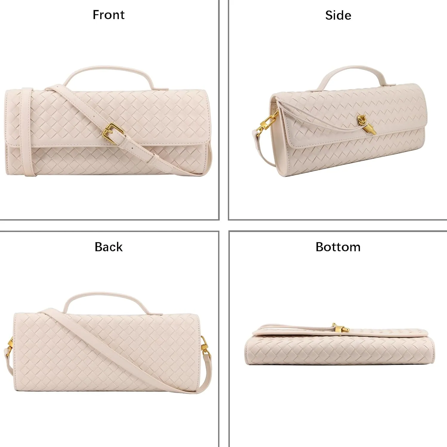 Woven Clutch Purse for Women Designer Shoulder Handbag Leather Crossbody Evening Bag with Detachable Chain