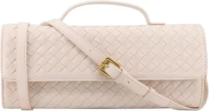 Woven Clutch Purse for Women Designer Shoulder Handbag Leather Crossbody Evening Bag with Detachable Chain