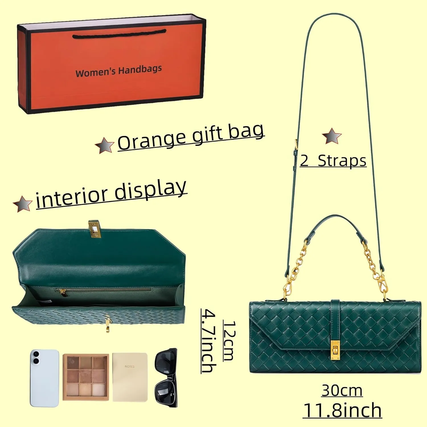 Woven Evening handbags for Women Crossbody Purse Wallet With Orange Gift Bag