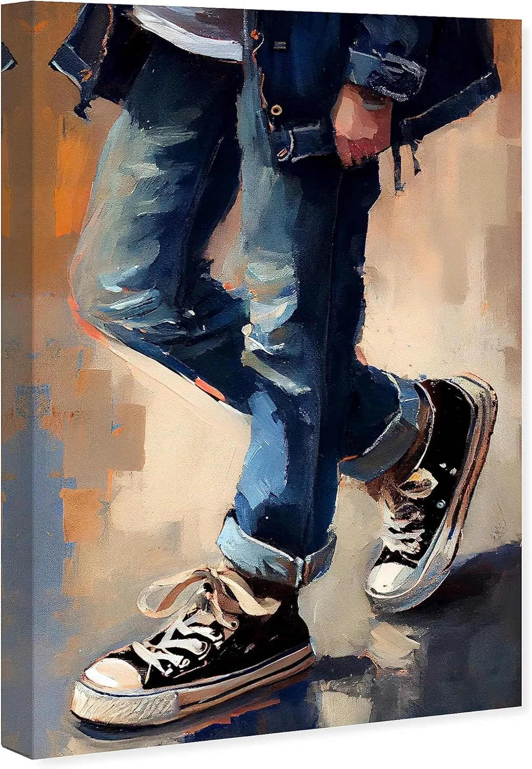 Wynwood Studio Fashion and Glam Contemporary Canvas Art - Black Street Shoes, Wall Art for Living Room, Bedroom, and Bathroom, 36 in x 54, Blue and Brown Home Decor