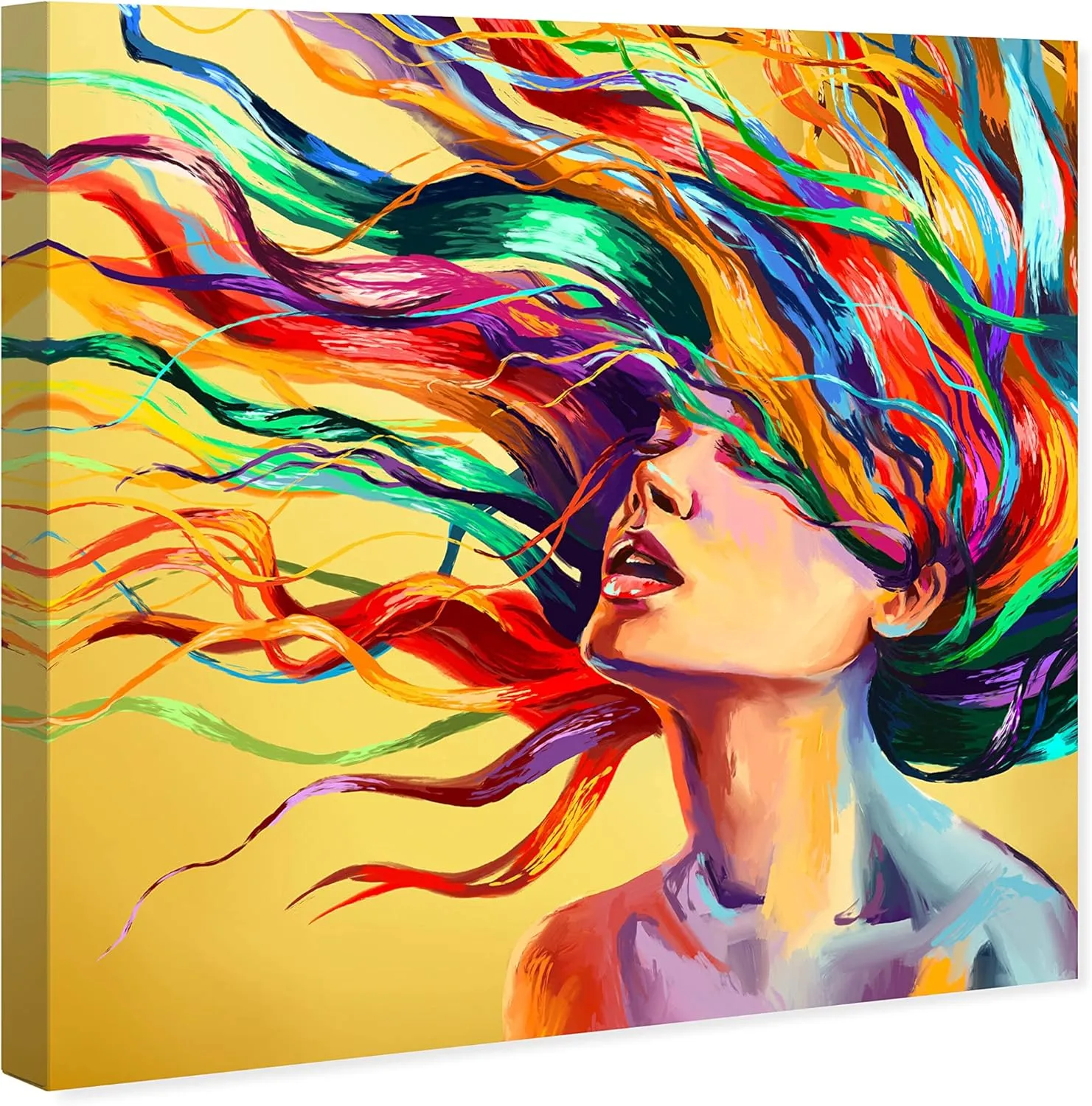 Wynwood Studio Fashion and Glam Contemporary Wrapped Canvas Art - Burst of Saturation II, Wall Art for Living Room, Bedroom, and Bathroom, 20 in x 20 in, Yellow and Blue Home Decor