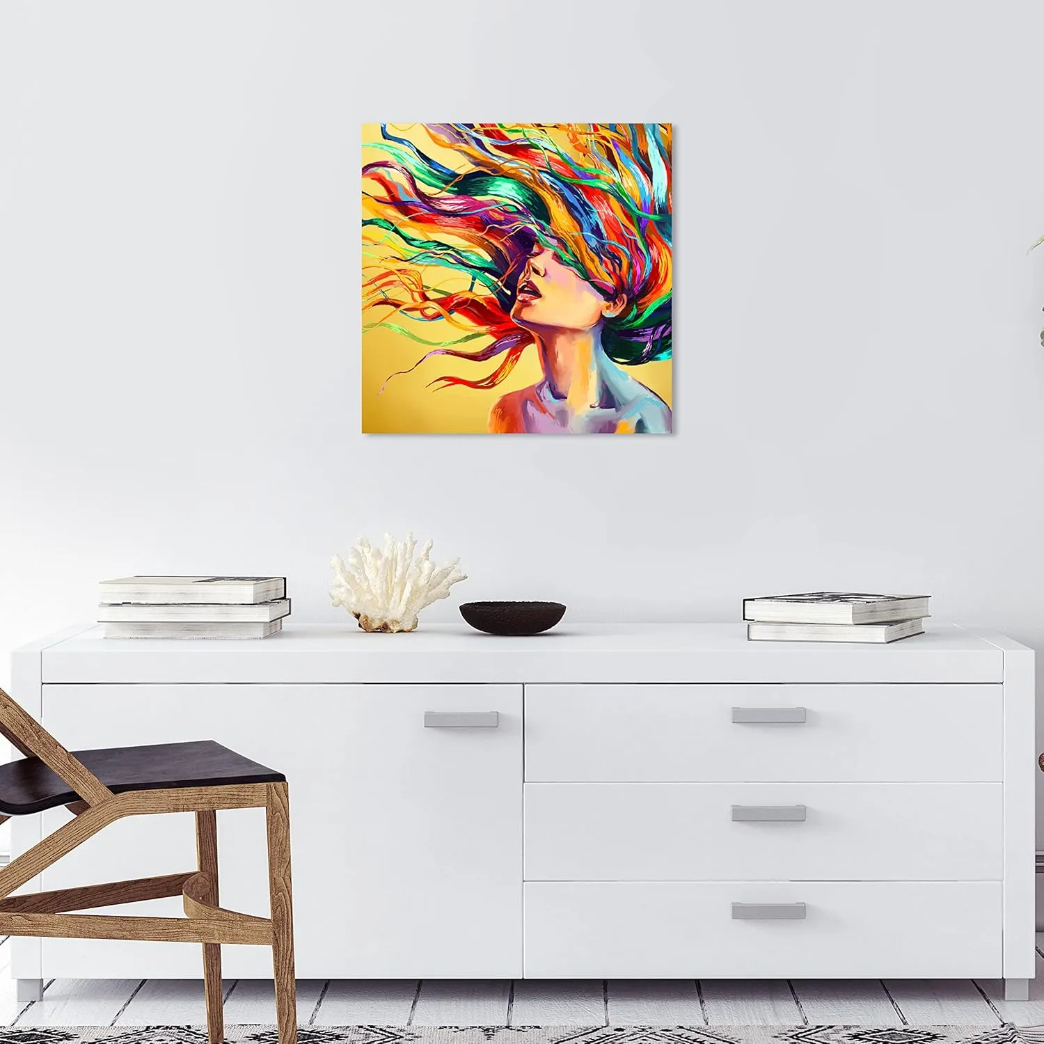 Wynwood Studio Fashion and Glam Contemporary Wrapped Canvas Art - Burst of Saturation II, Wall Art for Living Room, Bedroom, and Bathroom, 20 in x 20 in, Yellow and Blue Home Decor