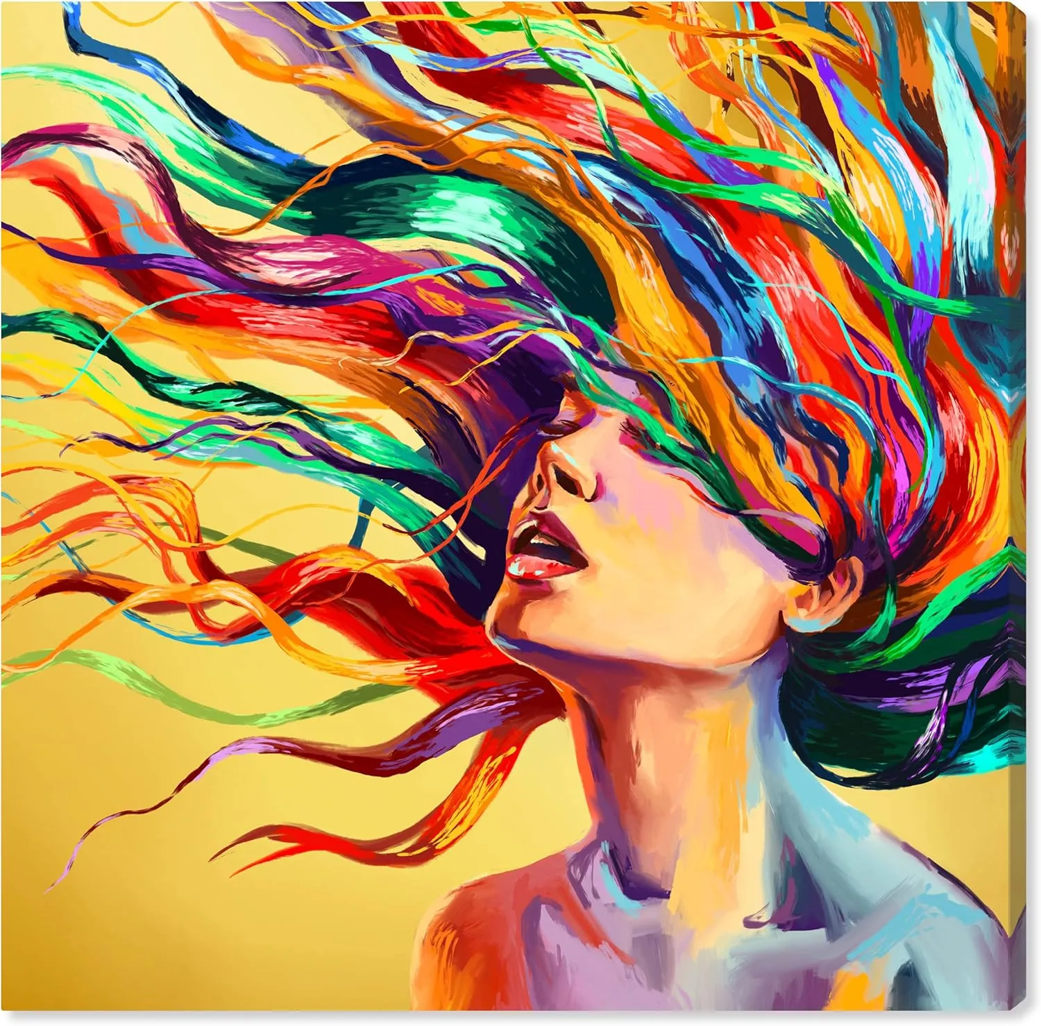 Wynwood Studio Fashion and Glam Contemporary Wrapped Canvas Art - Burst of Saturation II, Wall Art for Living Room, Bedroom, and Bathroom, 20 in x 20 in, Yellow and Blue Home Decor