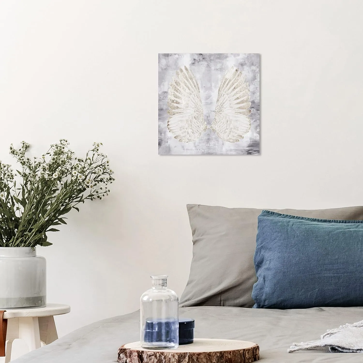 Wynwood Studio Fashion and Glam Contemporary Wrapped Canvas Art - My Amethyst Angel Wings, Wall Art for Living Room, Bedroom, and Bathroom, 12 in x 12 in, Gold and Gray Home Decor