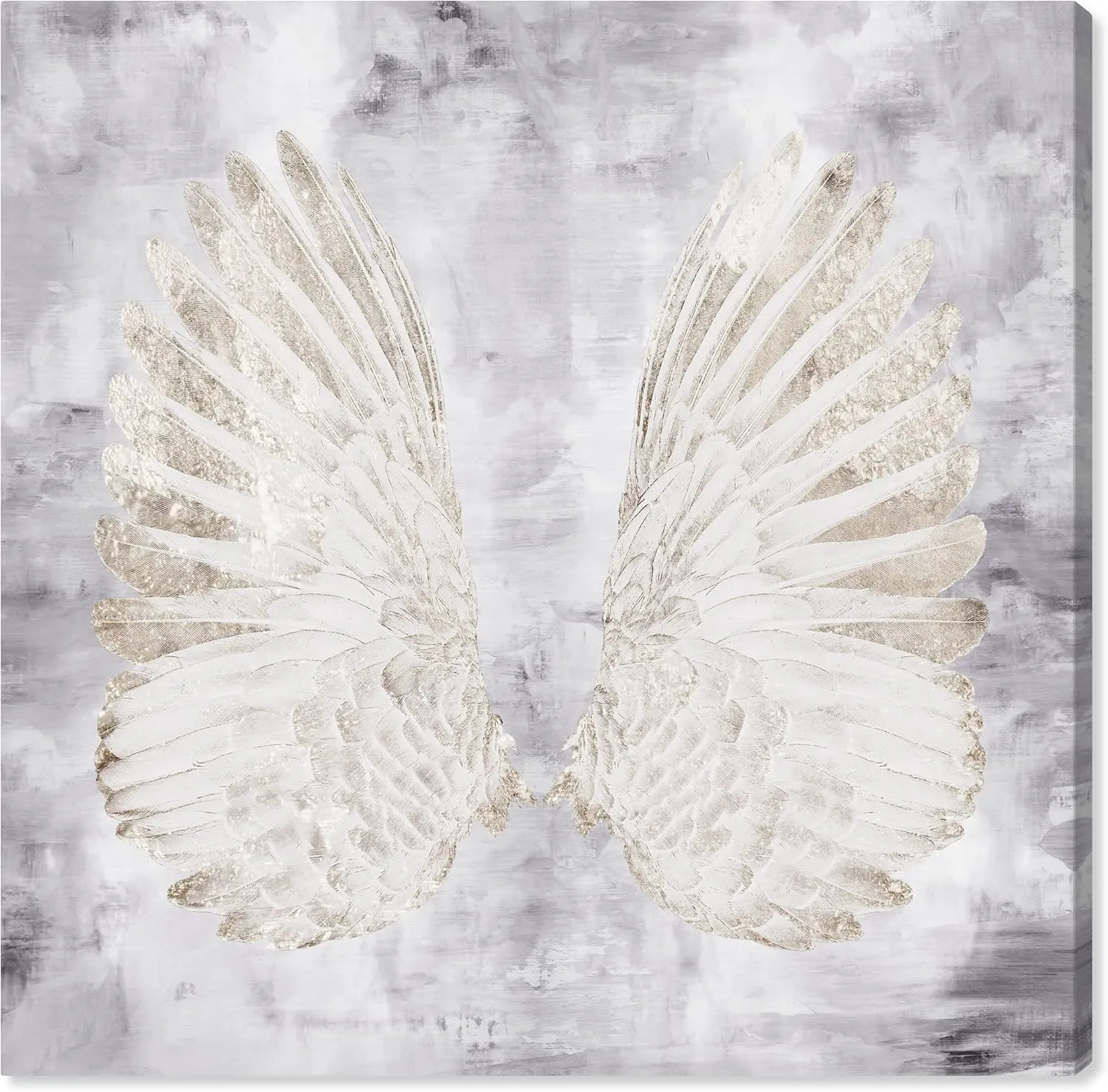 Wynwood Studio Fashion and Glam Contemporary Wrapped Canvas Art - My Amethyst Angel Wings, Wall Art for Living Room, Bedroom, and Bathroom, 12 in x 12 in, Gold and Gray Home Decor