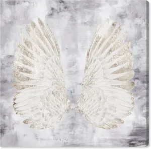 Wynwood Studio Fashion and Glam Contemporary Wrapped Canvas Art - My Amethyst Angel Wings, Wall Art for Living Room, Bedroom, and Bathroom, 12 in x 12 in, Gold and Gray Home Decor