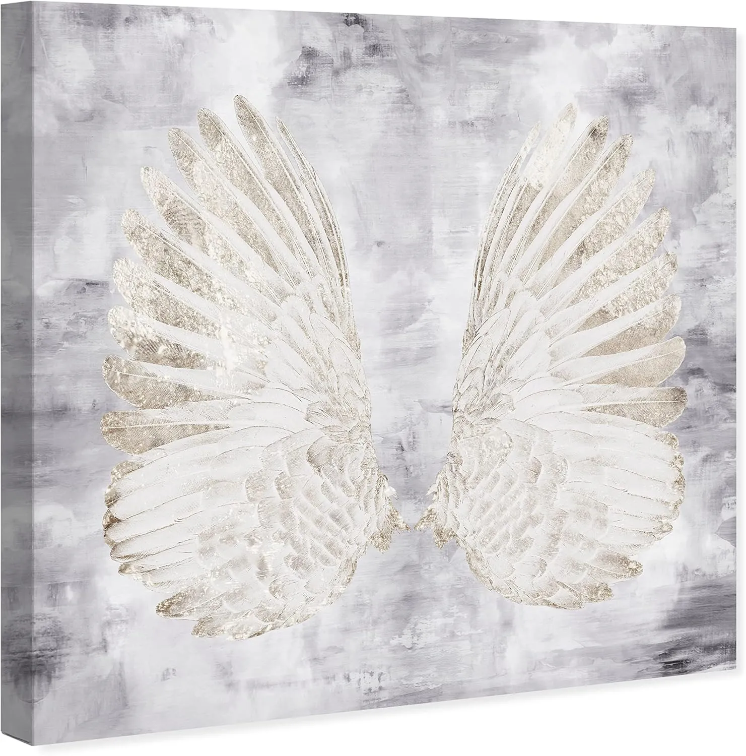Wynwood Studio Fashion and Glam Contemporary Wrapped Canvas Art - My Amethyst Angel Wings, Wall Art for Living Room, Bedroom, and Bathroom, 12 in x 12 in, Gold and Gray Home Decor
