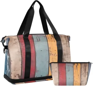 xigua Gym Bag Vintage Wood Travel Duffel Bag - Sports Gym Bag with Dry Wet Pocket Cosmetic bag & Shoes Compartment for Women and Men