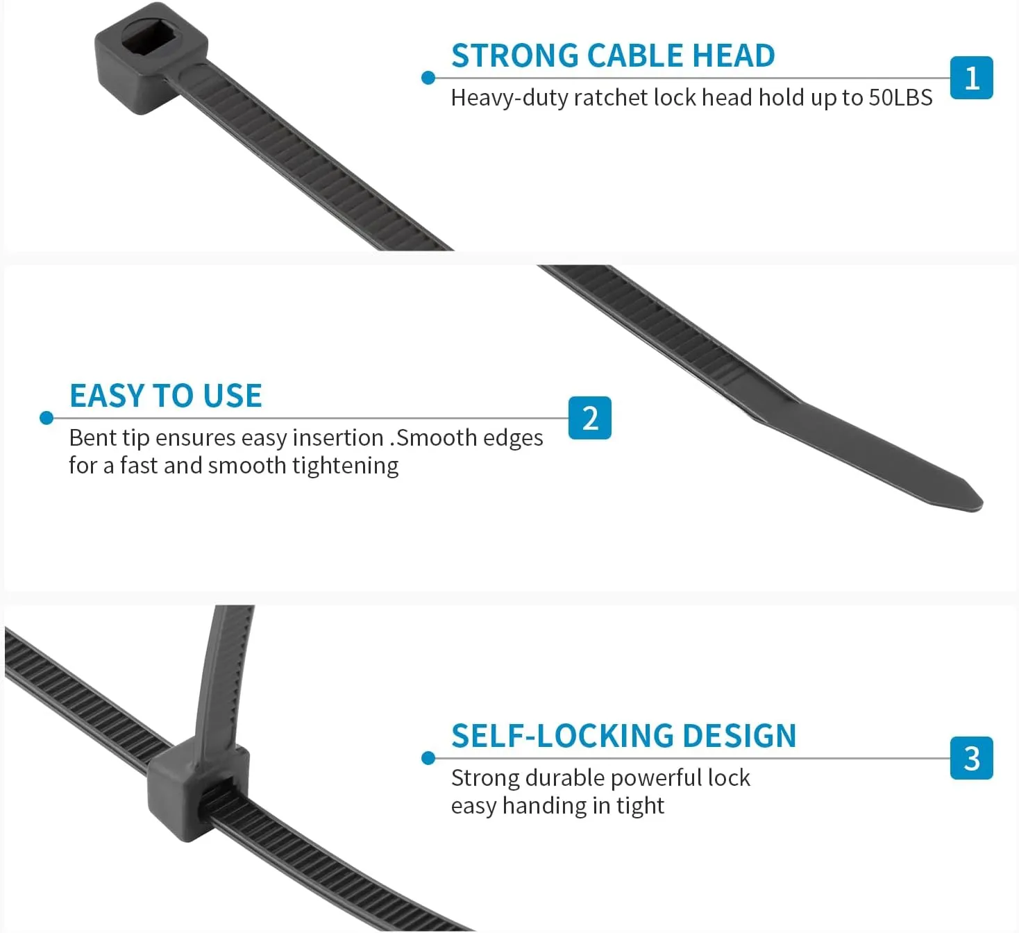 XINGO 18 Inch Black Large Zip Ties Heavy Duty 50 Pack, 330 LBS Ultra Exclusive Strong Plastic Wire Ties, Large Cable Ties Extra Long Ties Wraps For Indoor and Outdoor Use