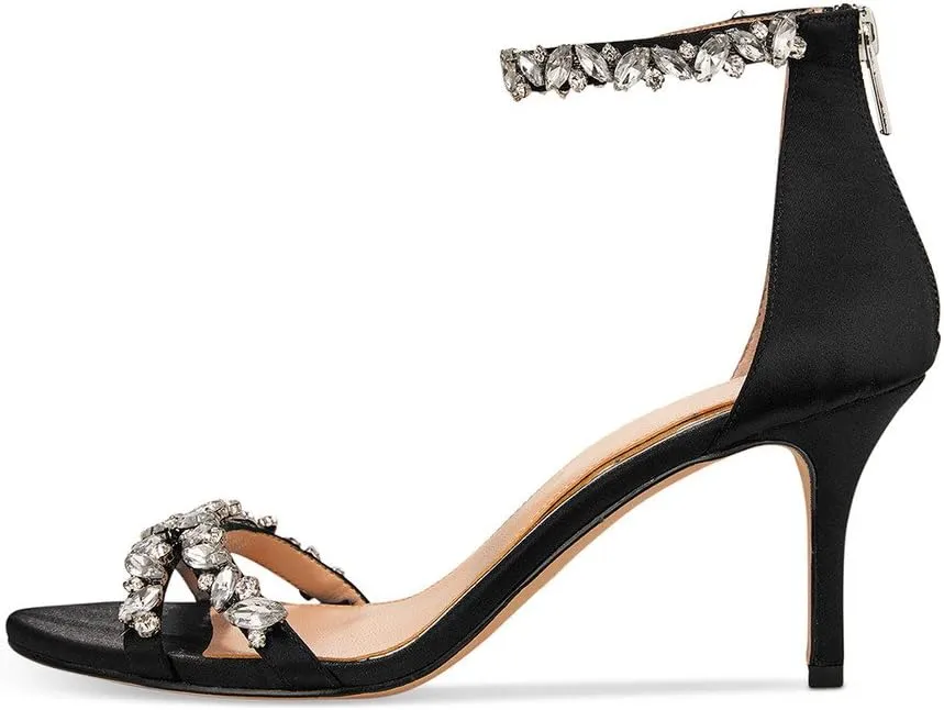 XYD Women Mid Heel Rhinestone Strappy Sandals Open Toe Ankle Strap Prom Evening Party Dressy Shoes