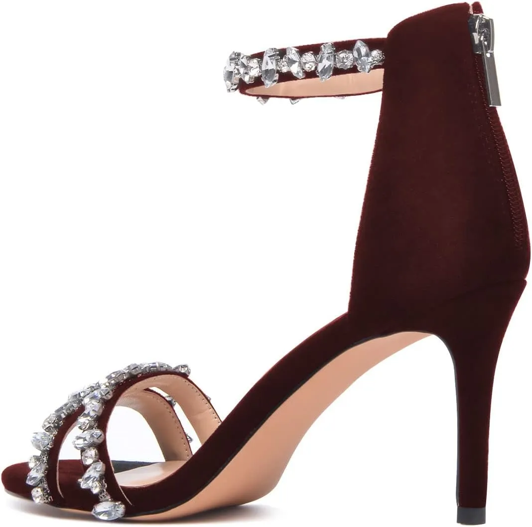XYD Women Mid Heel Rhinestone Strappy Sandals Open Toe Ankle Strap Prom Evening Party Dressy Shoes