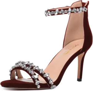 XYD Women Mid Heel Rhinestone Strappy Sandals Open Toe Ankle Strap Prom Evening Party Dressy Shoes