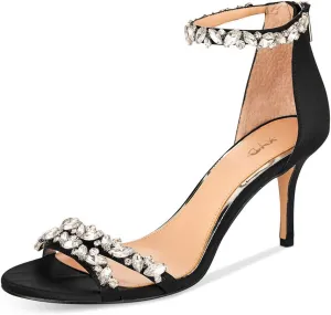 XYD Women Mid Heel Rhinestone Strappy Sandals Open Toe Ankle Strap Prom Evening Party Dressy Shoes