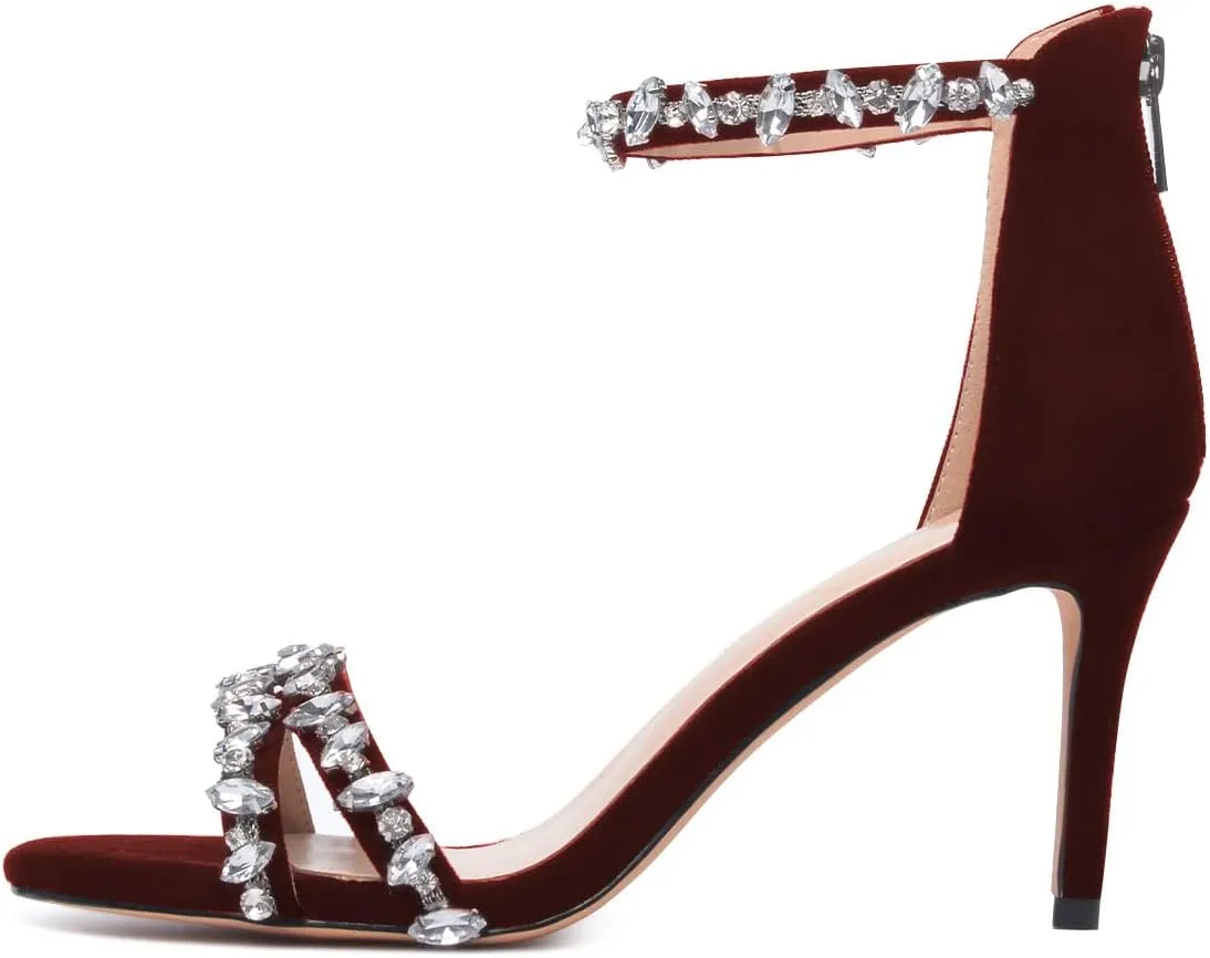 XYD Women Mid Heel Rhinestone Strappy Sandals Open Toe Ankle Strap Prom Evening Party Dressy Shoes