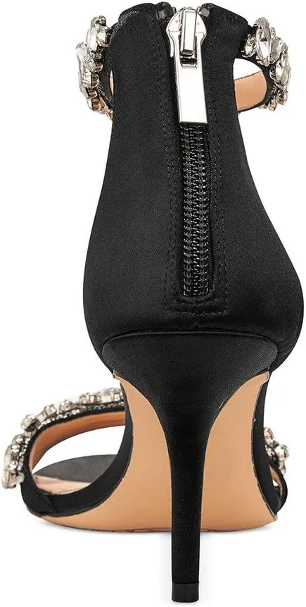 XYD Women Mid Heel Rhinestone Strappy Sandals Open Toe Ankle Strap Prom Evening Party Dressy Shoes