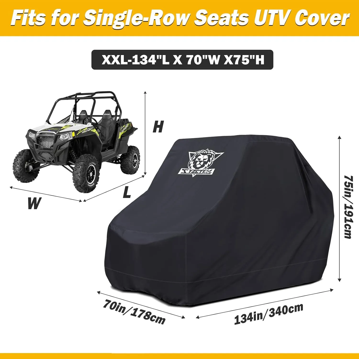 XYZCTEM UTV Cover,420D Polyester Oxford Weatherproof UTV Covers for Polaris RZR Can-Am Yamaha Honda Kawasaki Suzuki,and More,134" Lx70 Wx75H(Black,2-3 Seater)
