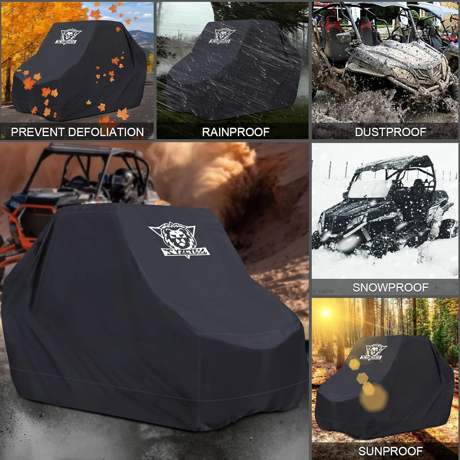 XYZCTEM UTV Cover,420D Polyester Oxford Weatherproof UTV Covers for Polaris RZR Can-Am Yamaha Honda Kawasaki Suzuki,and More,134" Lx70 Wx75H(Black,2-3 Seater)