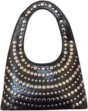 Y2k Crescent Hobo Bags Women 90s Trendy Studded Shoulder Satchels Crossbody Purse PU Leather Punk Underarm Tote Handbag
