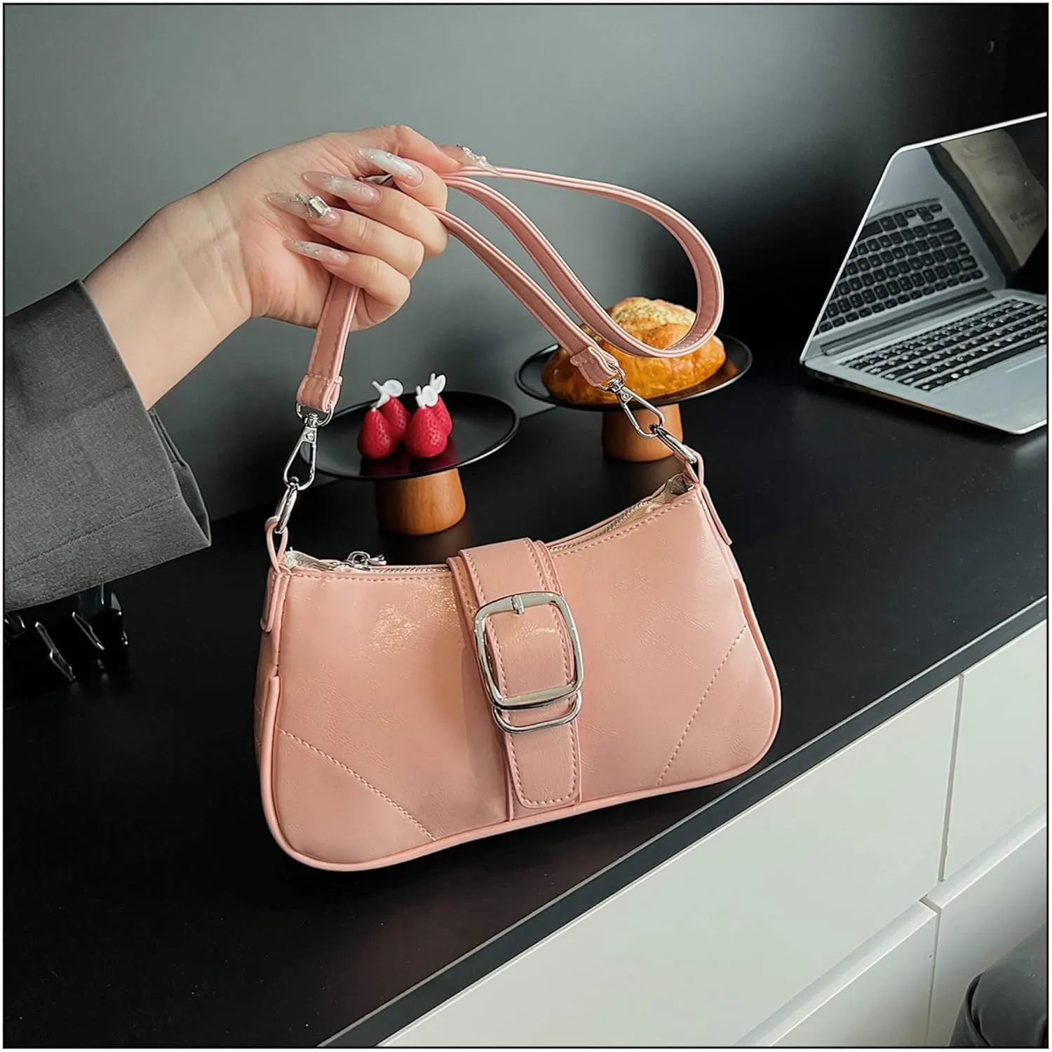 Y2K Style Trendy Purse with Buckle Detail, Punk Hobo Clutch Purse Bag, Ideal for Outings