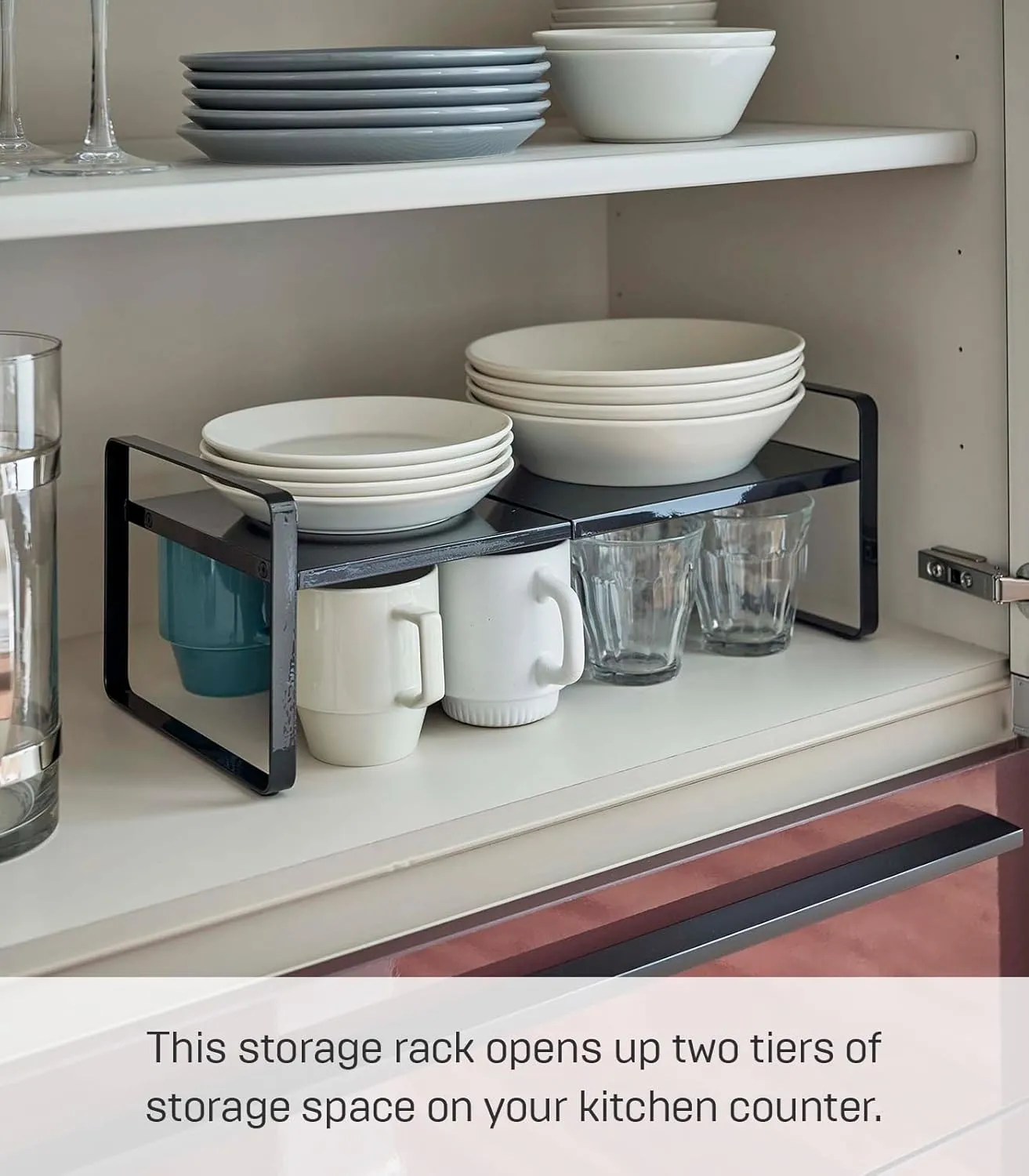 Yamazaki Home Tower Expandable Support Rack - Kitchen Storage Shelf Organizer - Small - Steel