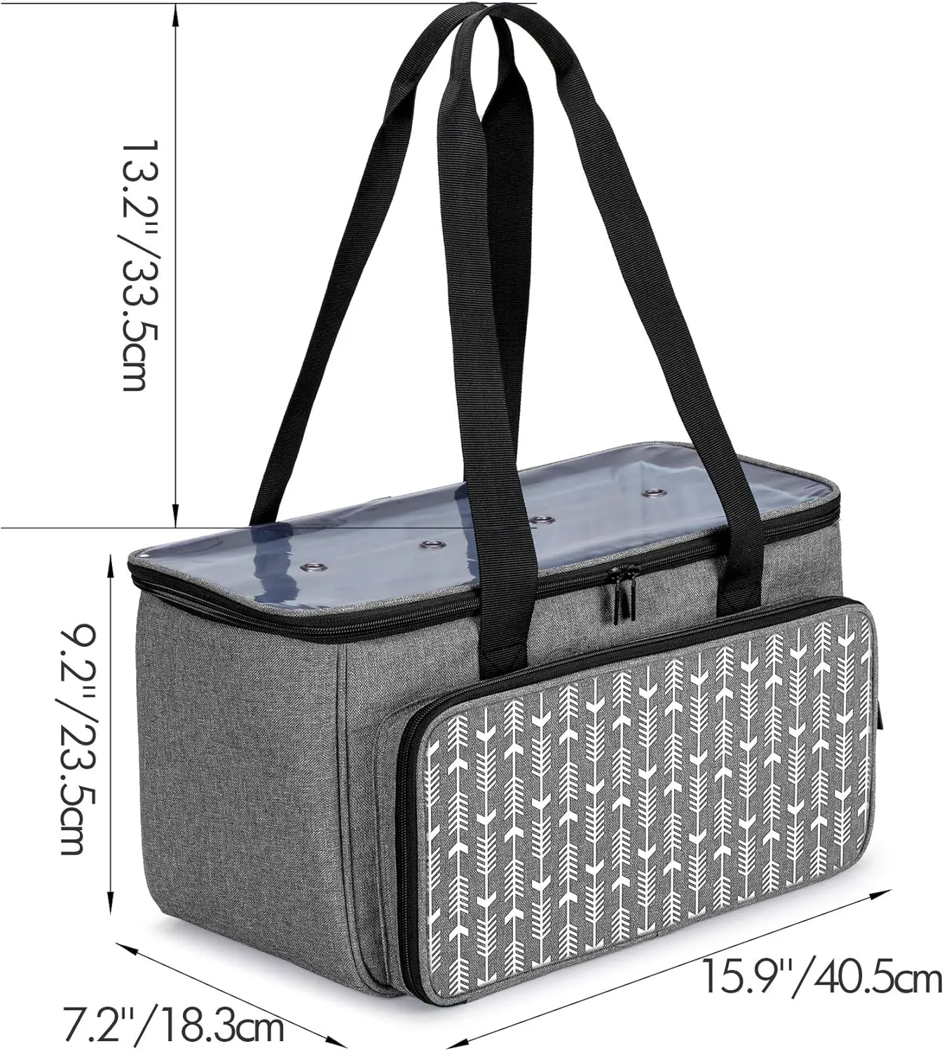 Yarwo Knitting Yarn Bag, Crochet Tote with Pocket for WIP projects, Knitting Needles(Up to 14”) and Skeins of Yarn, Gray with Arrow (Bag Only)