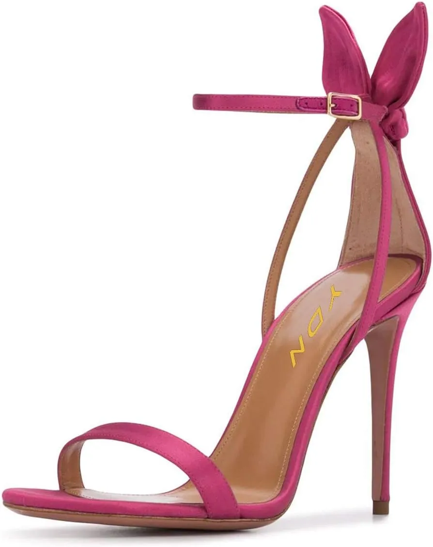 YDN Women Cute Bows Open Toe High Heels Sandals Stiletto Cutout Ankle Strap Evening Party Shoes