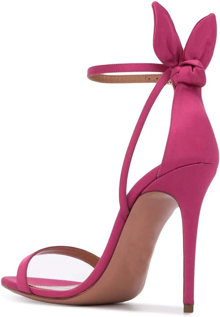YDN Women Cute Bows Open Toe High Heels Sandals Stiletto Cutout Ankle Strap Evening Party Shoes